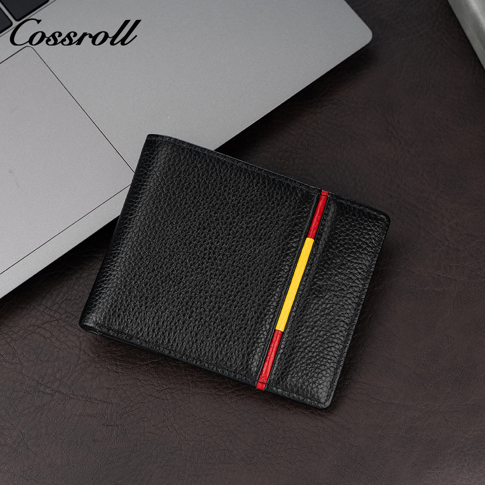 Men's wallet simple short money clip vintage lychee grain soft leather wallet multi card space large capacity