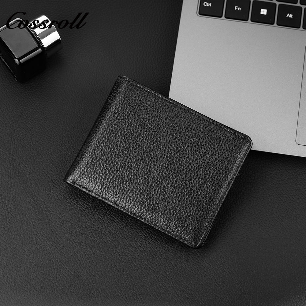 Cross-border men's short leather wallet horizontal wallet classic black head layer cowhide leisure