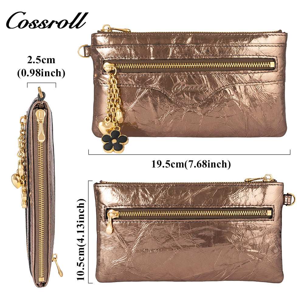 Factory customized new tri-fold cowhide wallet long women's leather ladies long clip zipper