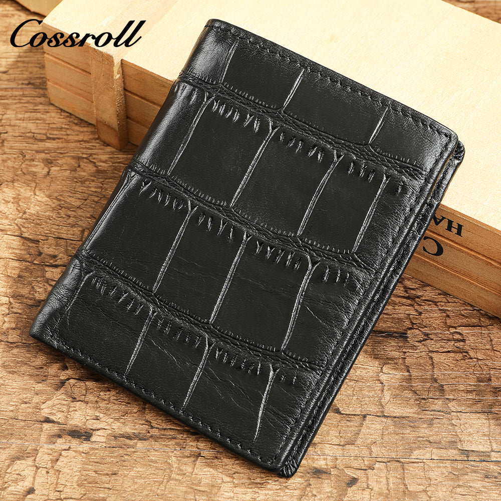 Men's long and short ultra-thin large capacity crocodile grain leather handmade money clip