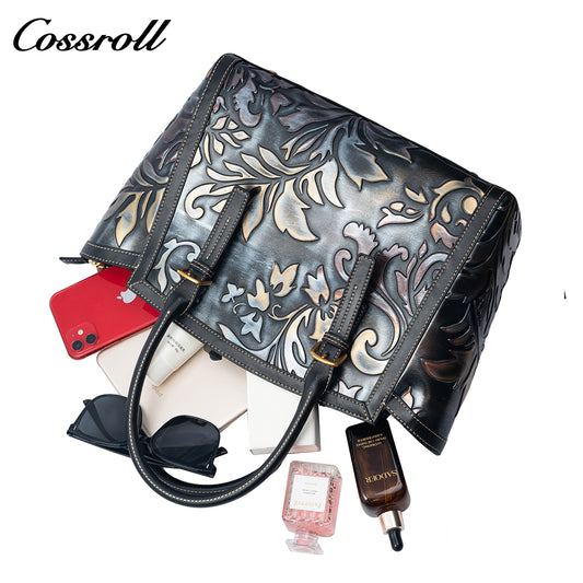 Vintage Embossed Leather Tote Bag for Women, Large Capacity Handbag & Crossbody Bag, Premium Hand-Carved Commuter Bag