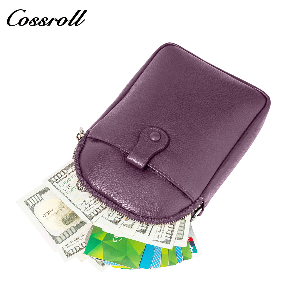 Litchi grain head layer cowhide multi-layer vertical cell phone small bag single shoulder crossbody women's bag