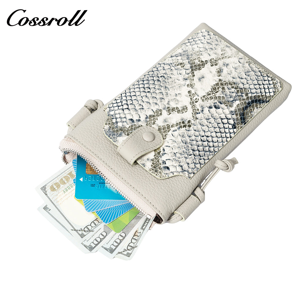 Cowhide python splicing crossbody bag small mobile phone bag women's 2024 new leather vertical bag cover leisure purse