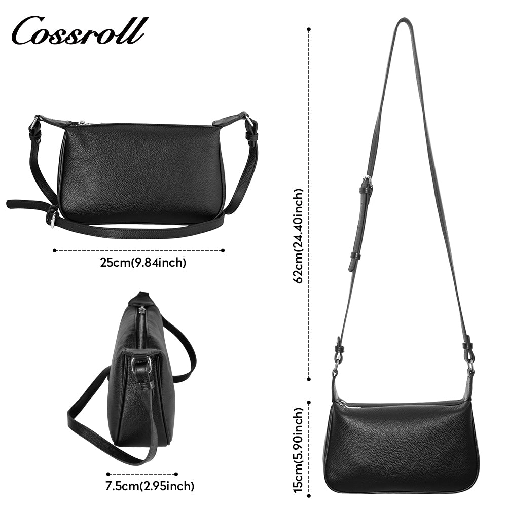 Leather crossbody bag women 2024 new fashion hundred bypass head layer cowhide women's shoulder bag soft leather hand crescent bag