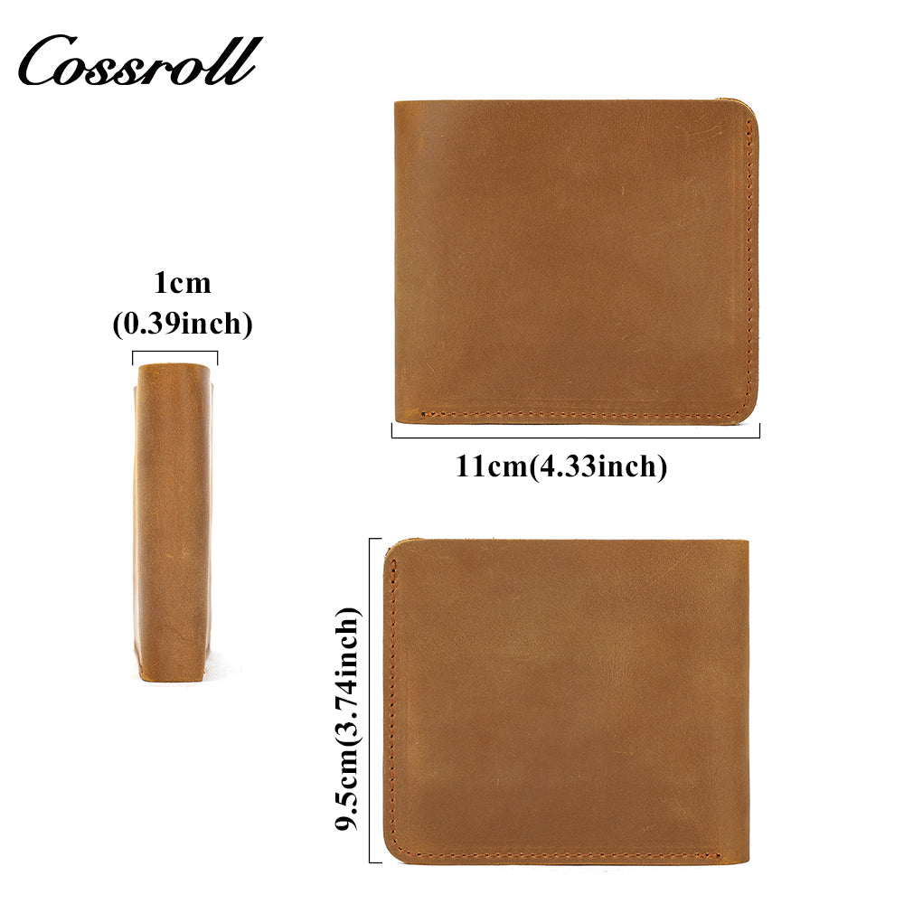 Men's bifold wallet, Crazy Horse leather, vintage short wallet for coins