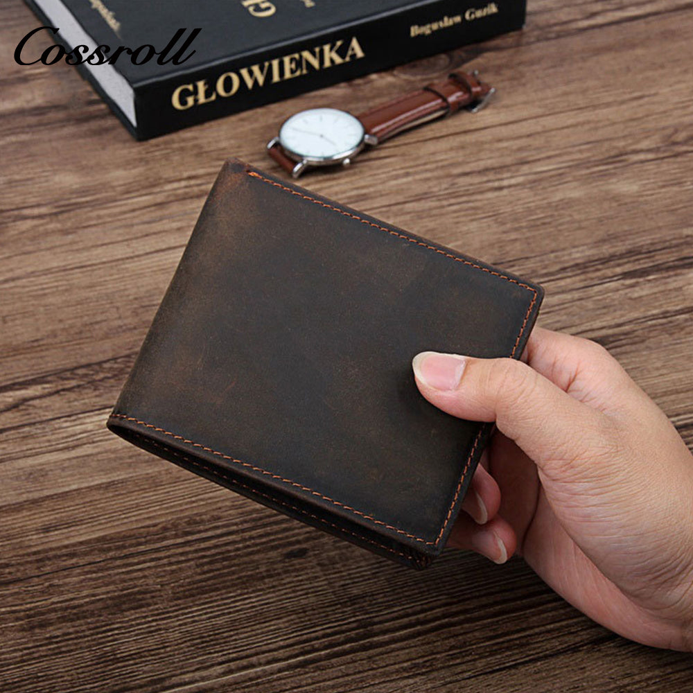 Men's Crazy Horse Leather Wallet, Large Capacity, Multiple Card Slots, Simple Short Design