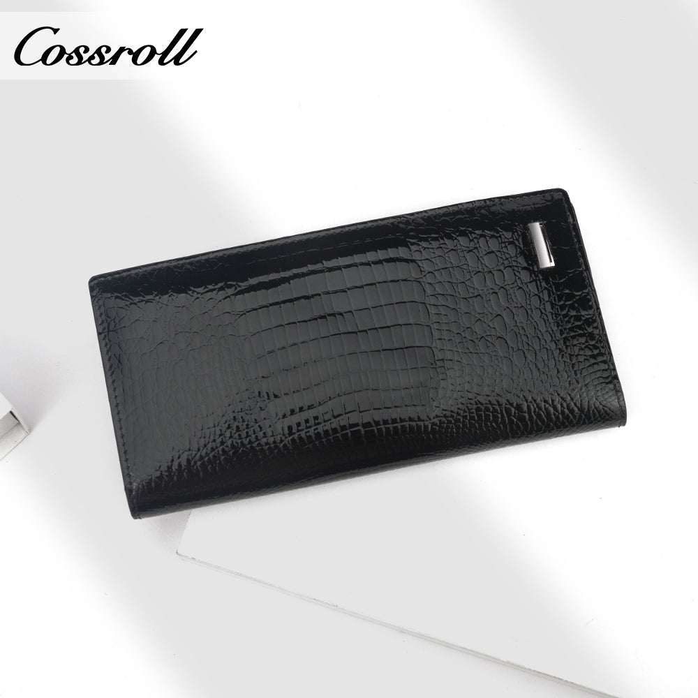Europe and the United States three fold crocodile leather wallet women's long money clip multi-card wallet manufacturers customized patent leather