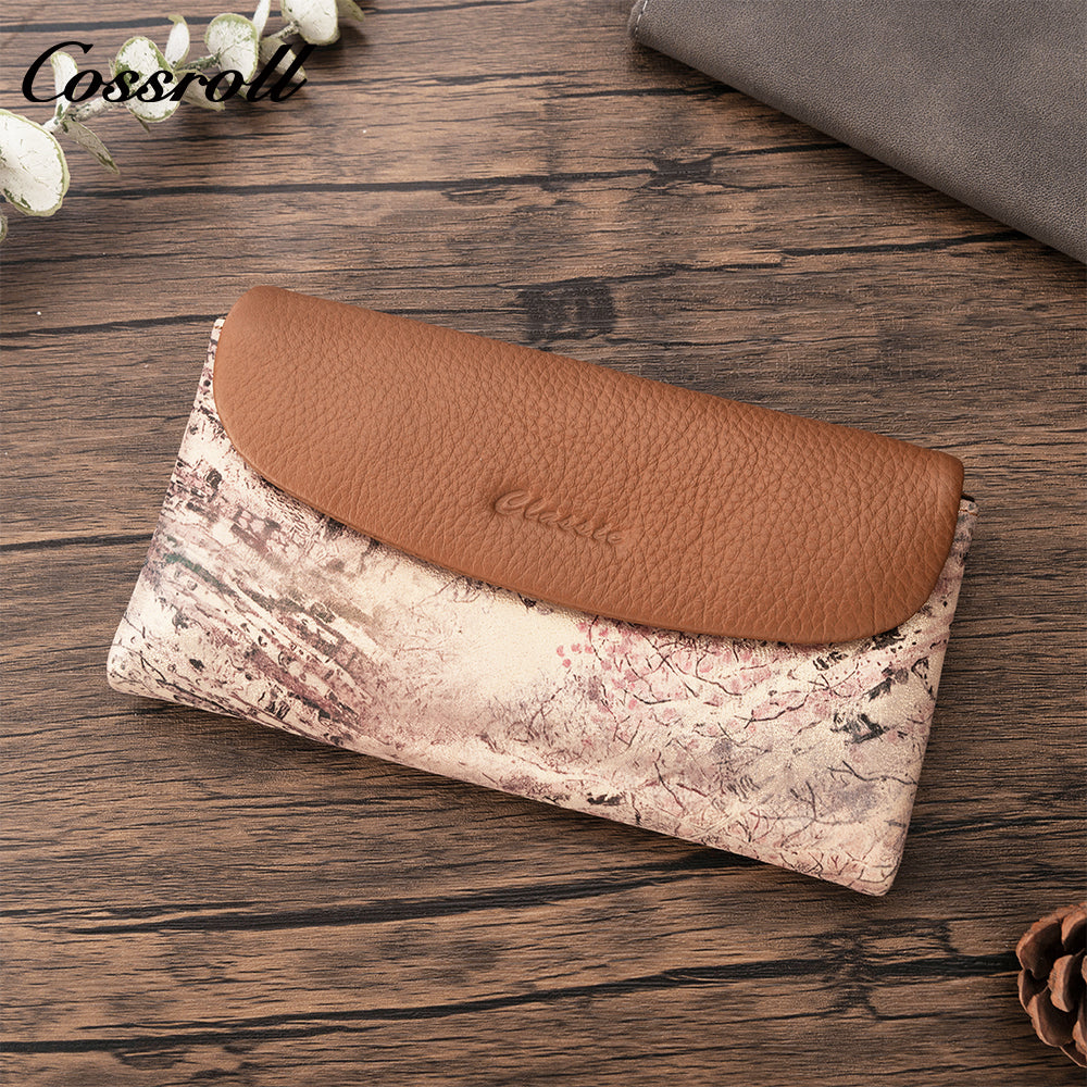 Wallet leather women's foreign trade long leather splicing money clip large capacity head layer cowhide wallet