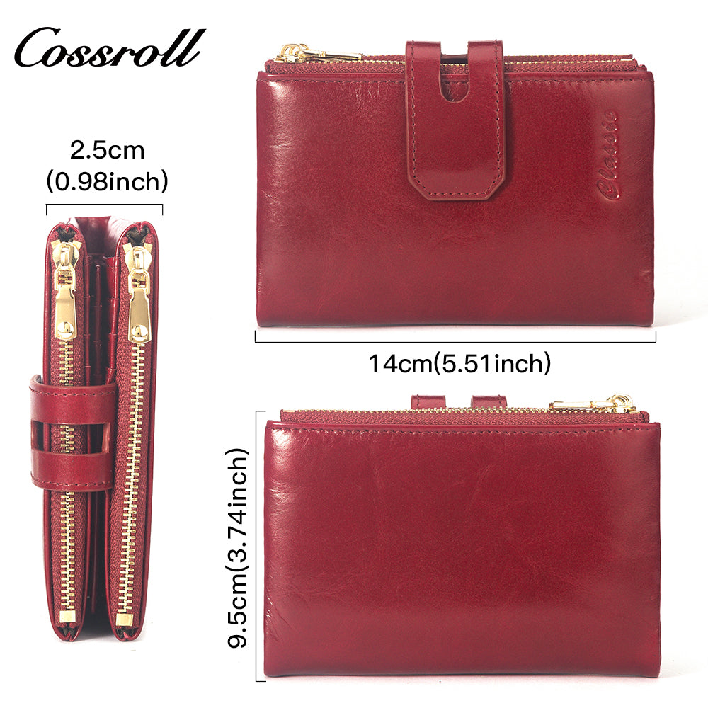 High Quality Wholesale ladies mens genuine leather purse handmade short wallets oil wax leather