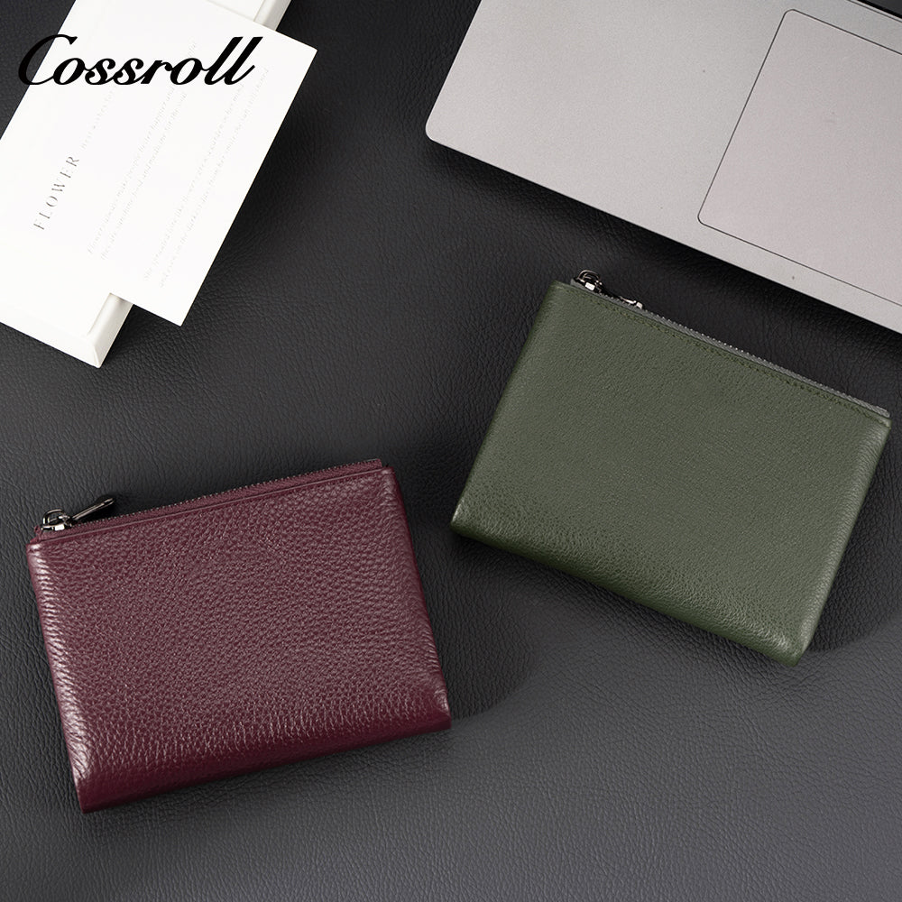 Women's top-grain cowhide wallet with multiple card slots genuine leather card holder and zippered coin pocket