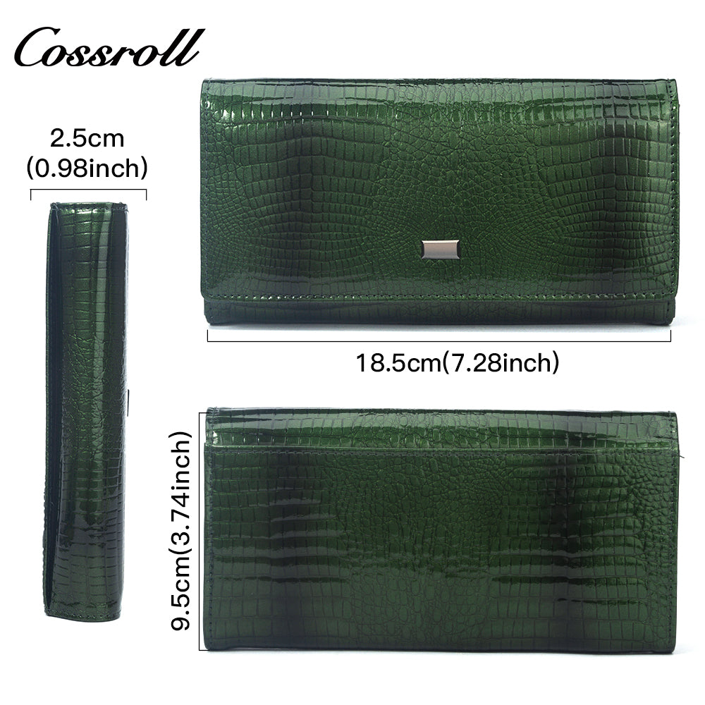 Europe and the United States crocodile leather patent leather wallet women's long money clip multi-card wallet manufacturers customized