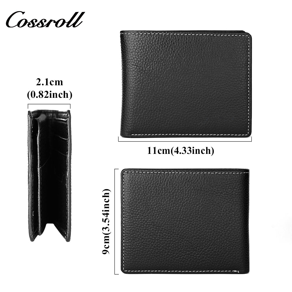 Head Cowhide Black Bifold Wallet with Coin Position Multi Card Position Hot Sale Classic Money Clip