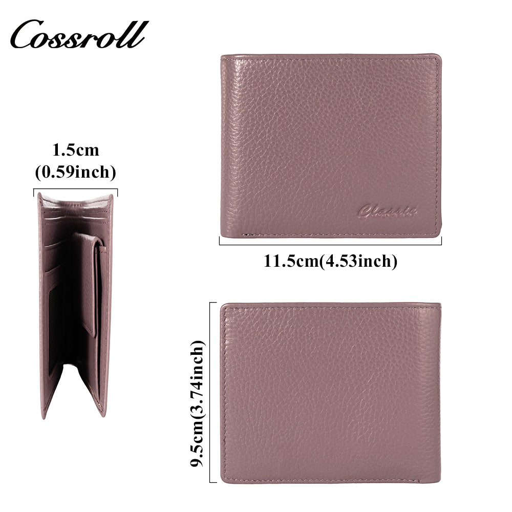 Women's top-grain cowhide leather wallet with anti-magnetic and anti-theft card slots, ultra-thin and compact design.