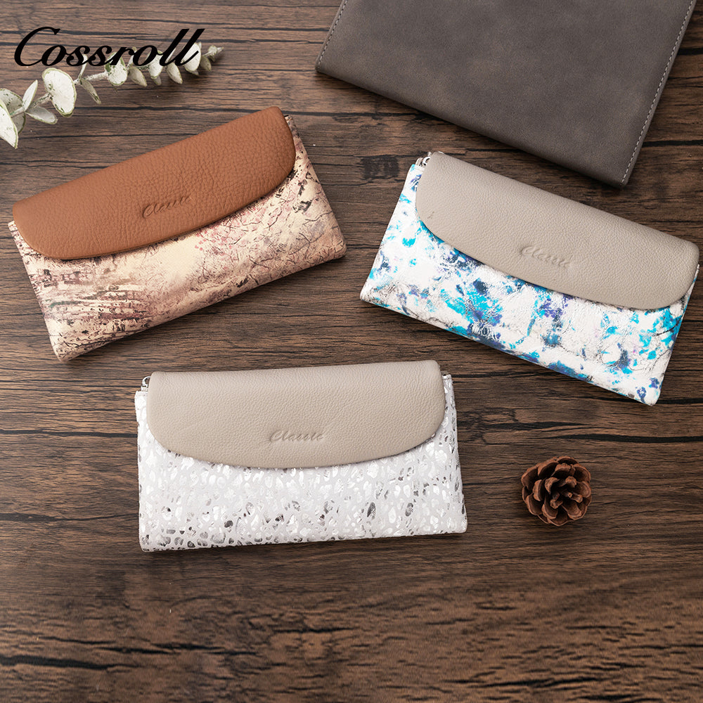 Wallet leather women's foreign trade long leather splicing money clip large capacity head layer cowhide wallet