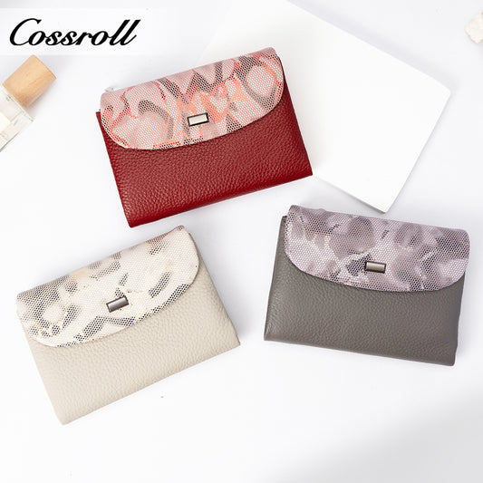 Custom label cowhide women's purse Short leather coin purse color matching design multi-card wallet