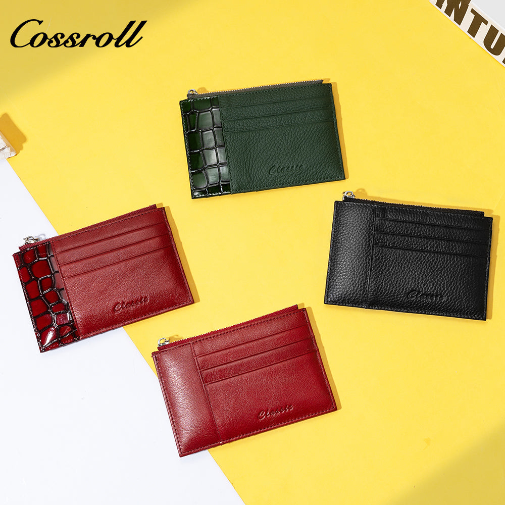 Front Pocket Design Classic Shiny Leather Patchwork Genuine Leather Multi-Card Wallet