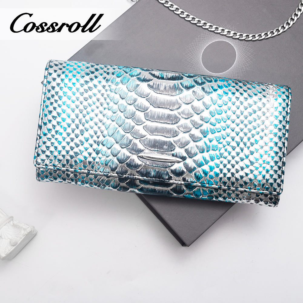 Real python skin long purse handbag Europe and the United States fashion big money clip multi-card leather wallet tide
