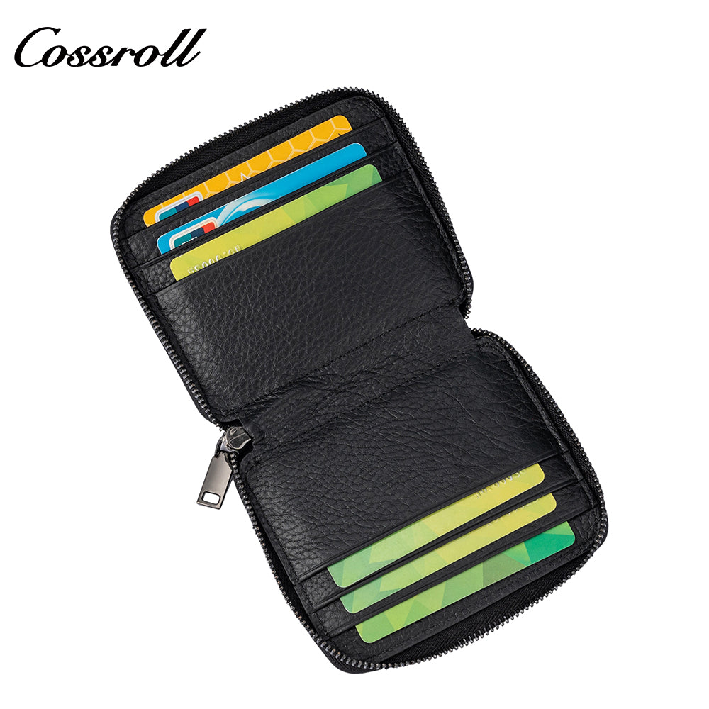 Multi-card zip plus enclosure casual head layer cowhide horizontal men's wallet