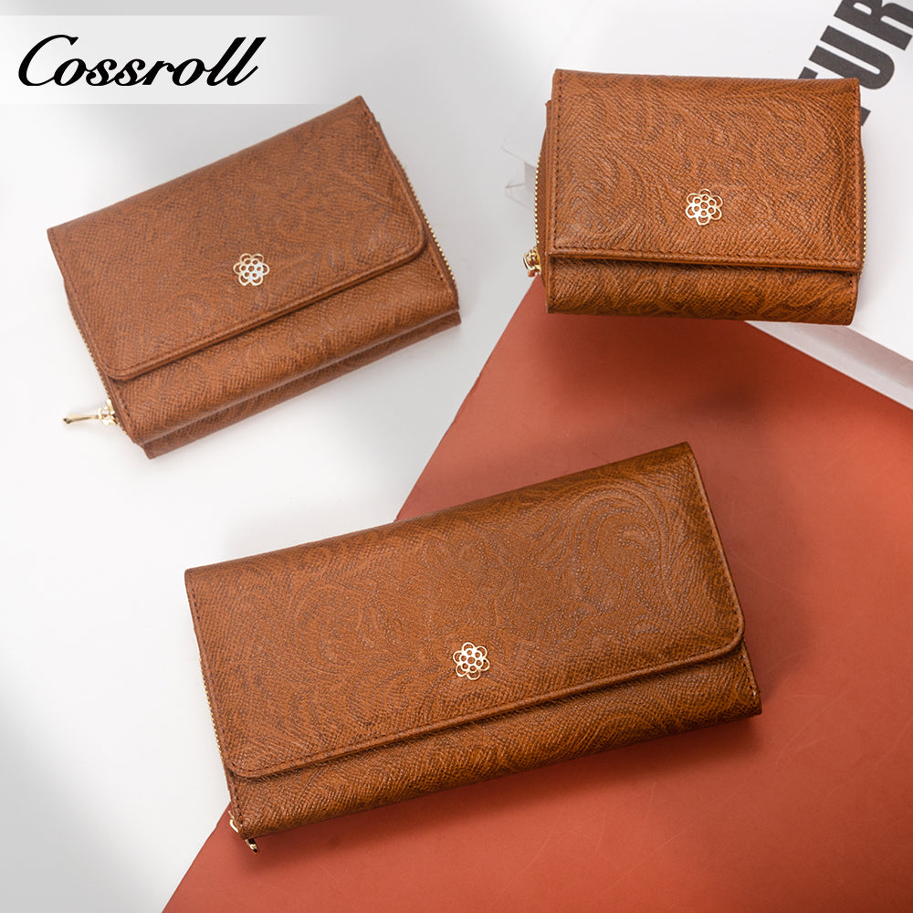 Manufacturers custom cowhide embossed women's purse large capacity European and American leather vintage money clip