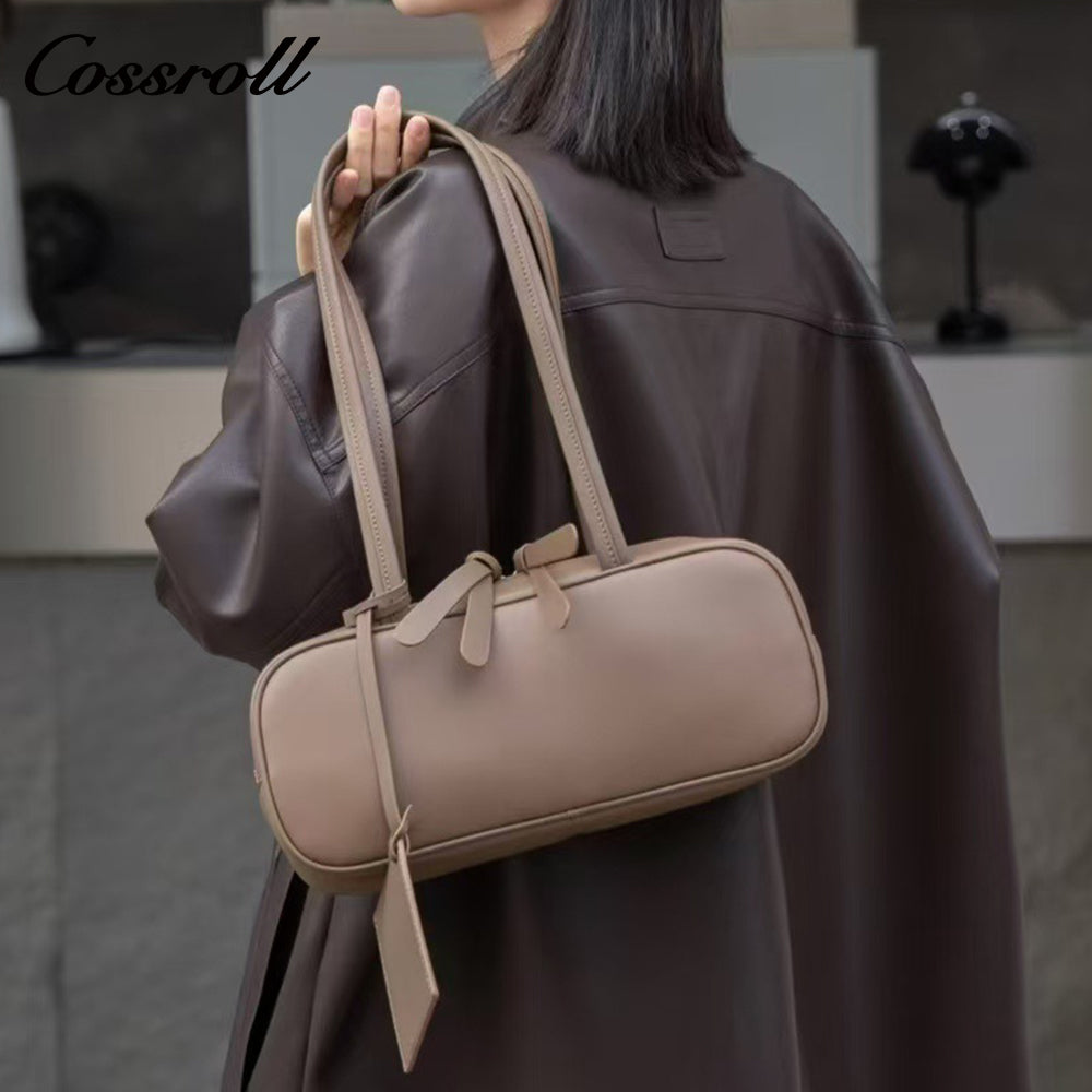 Head layer cowhide Boston bowling bag new underarm work commuting girls senior sense leather shoulder bag