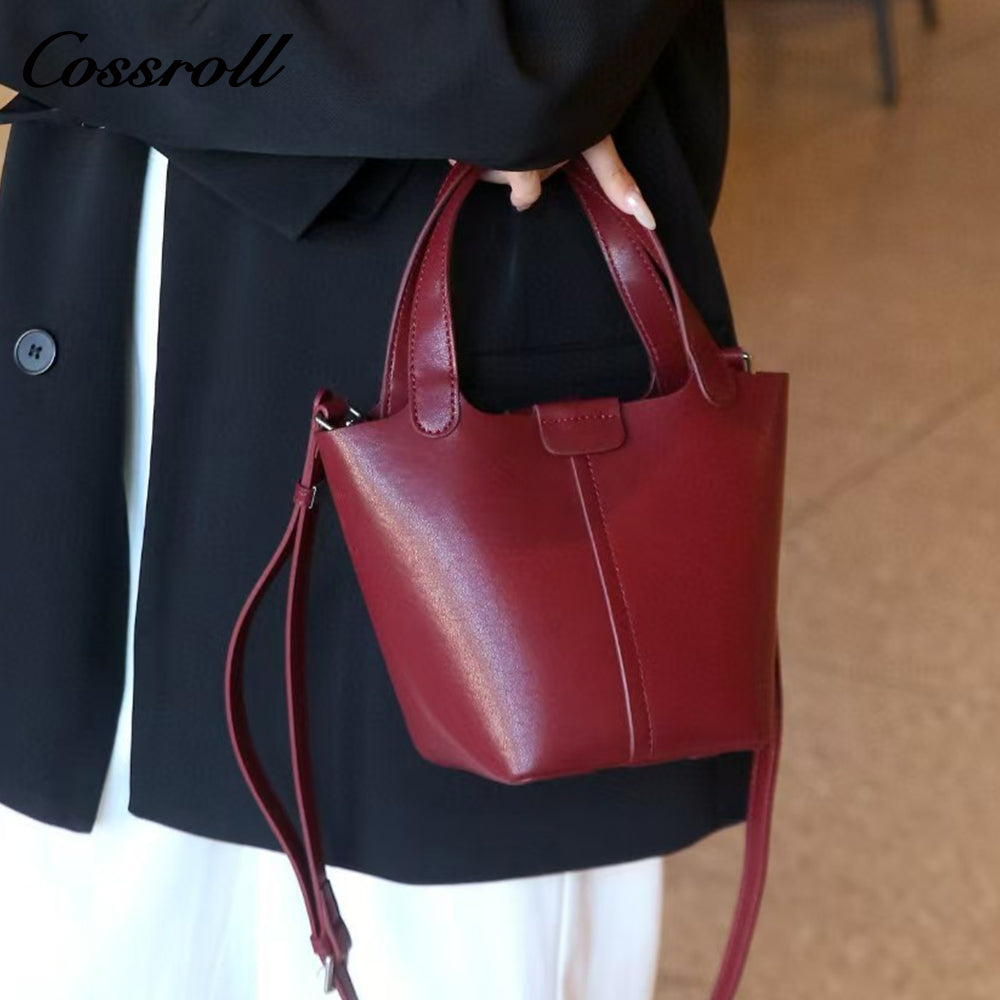 Vegetable Basket Bag Female Genuine Leather Commuter Niche Design Bucket Bag Head Layer Cowhide Single Shoulder Crossbody Bag