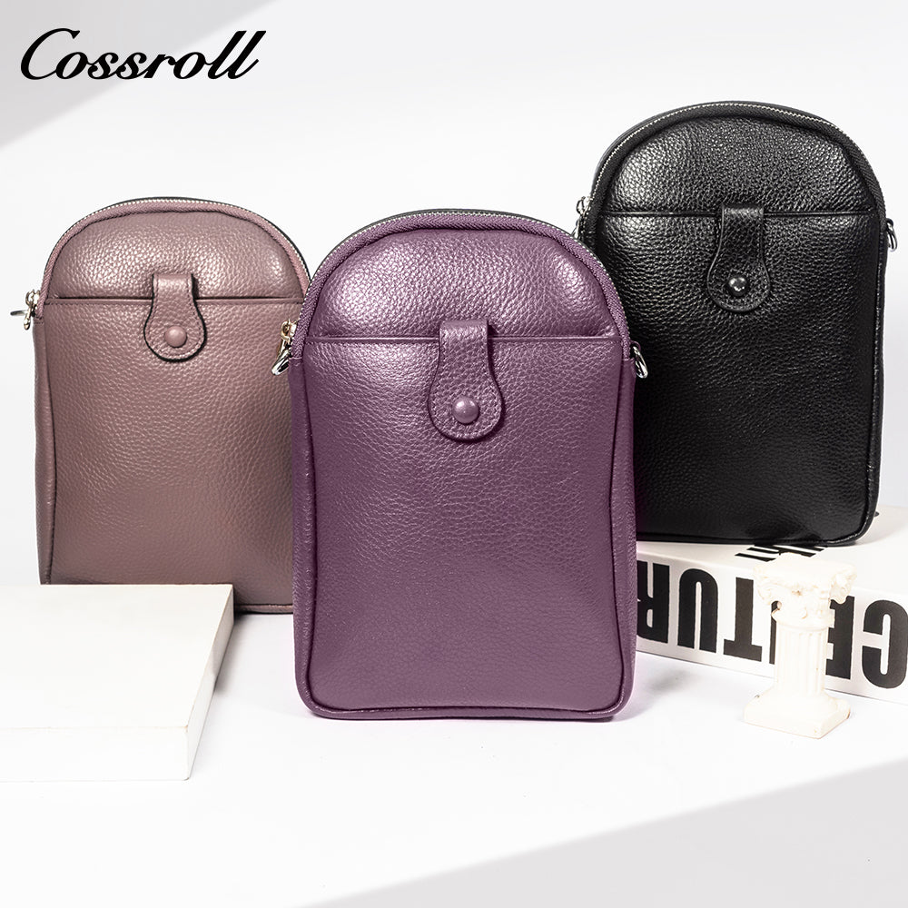 Litchi grain head layer cowhide multi-layer vertical cell phone small bag single shoulder crossbody women's bag