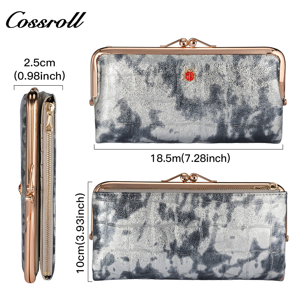 Manufacturers customized cross-border serpentine leather purse women's long cowhide women's multi-layer multi-card large capacity