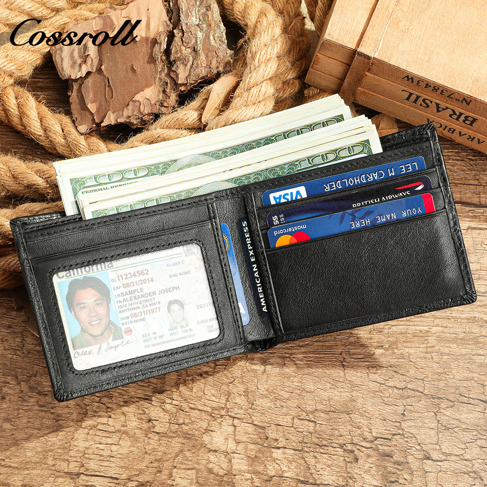 Men's short ultra-thin large capacity crocodile grain leather handmade money clip head layer cowhide