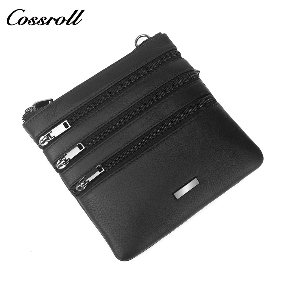 New Genuine Leather Unisex Crossbody Three Zipper MiniShoulder Bag Cowhide Personalized Small Purse
