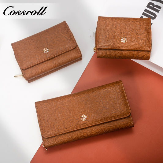 Leather women's purse Multi-functional pattern fashion short long cowhide wallet multi-card holding wallet factory custom