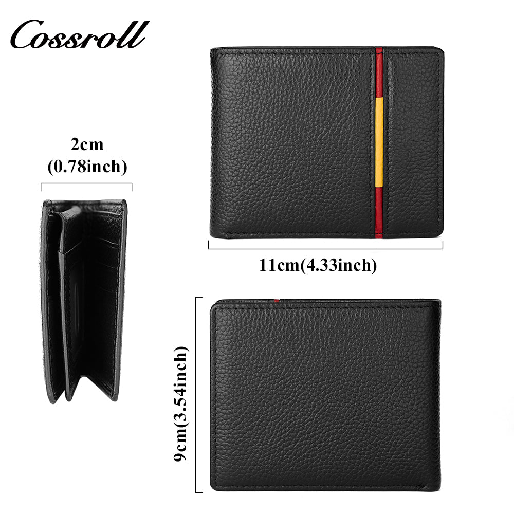 Men's wallet simple short money clip vintage lychee grain soft leather wallet multi card space large capacity