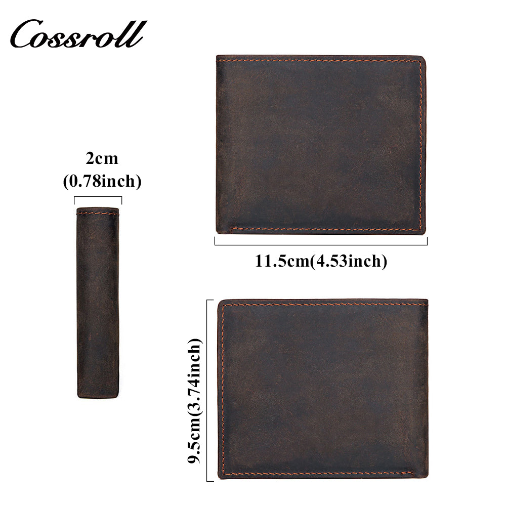 Men's Crazy Horse Leather Wallet, Large Capacity, Multiple Card Slots, Simple Short Design