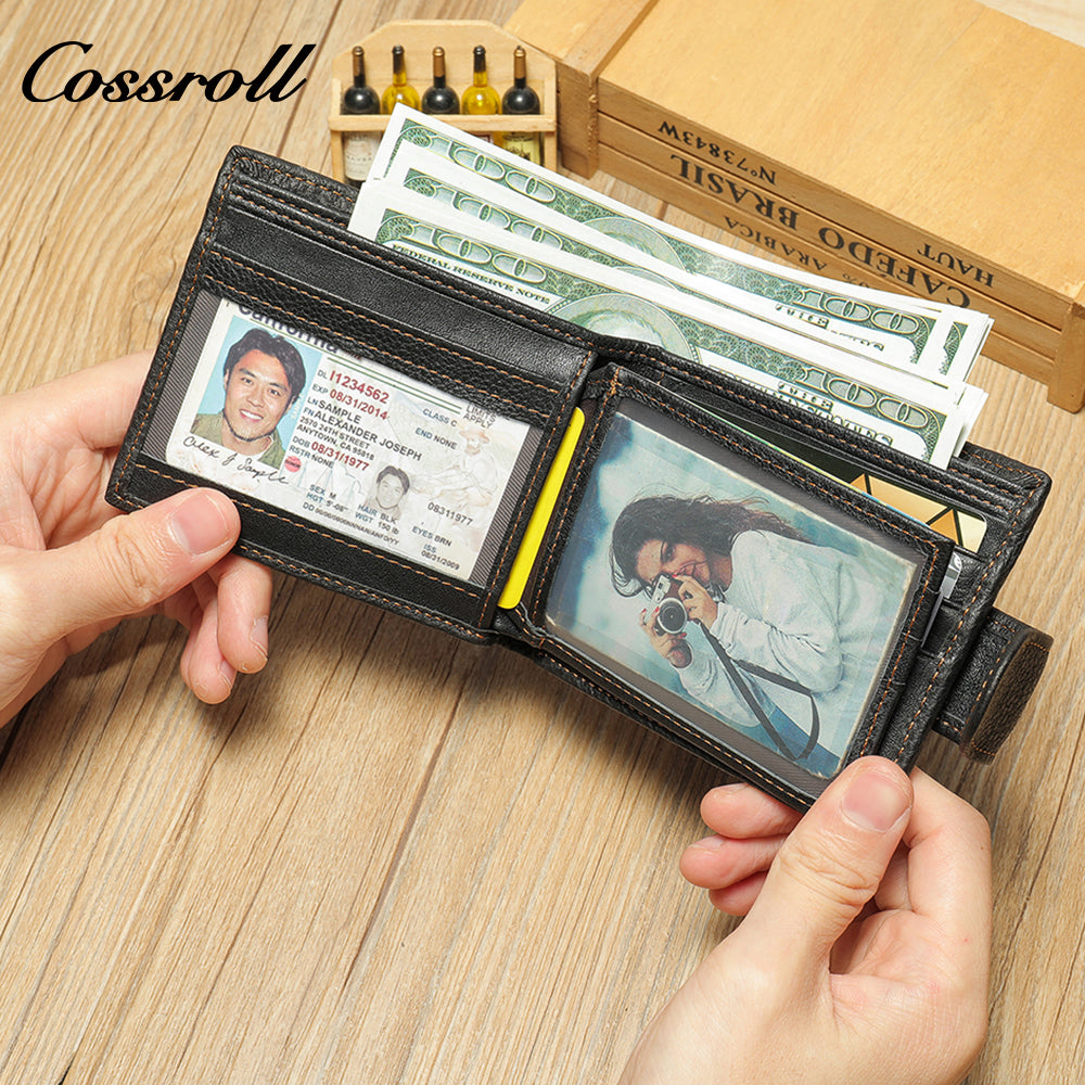 Men's Short Genuine Leather Clutch Dollar Clip Coin Purse Multifunctional Cowhide Card Case Leath