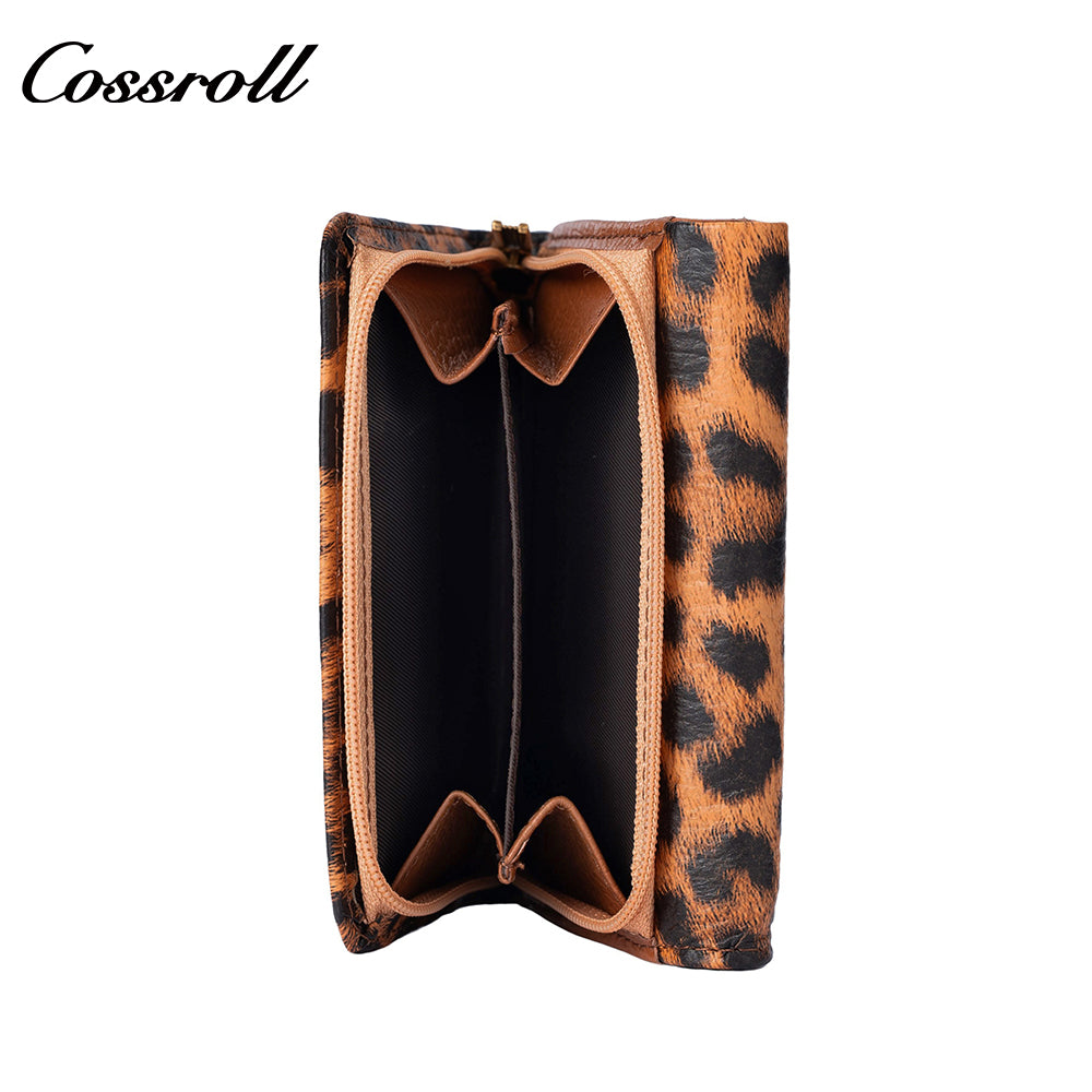 Women's Leopard Print Genuine Leather Wallet, Tri-fold, Large Capacity, Multi-functional, US Dollar Passport Wallet