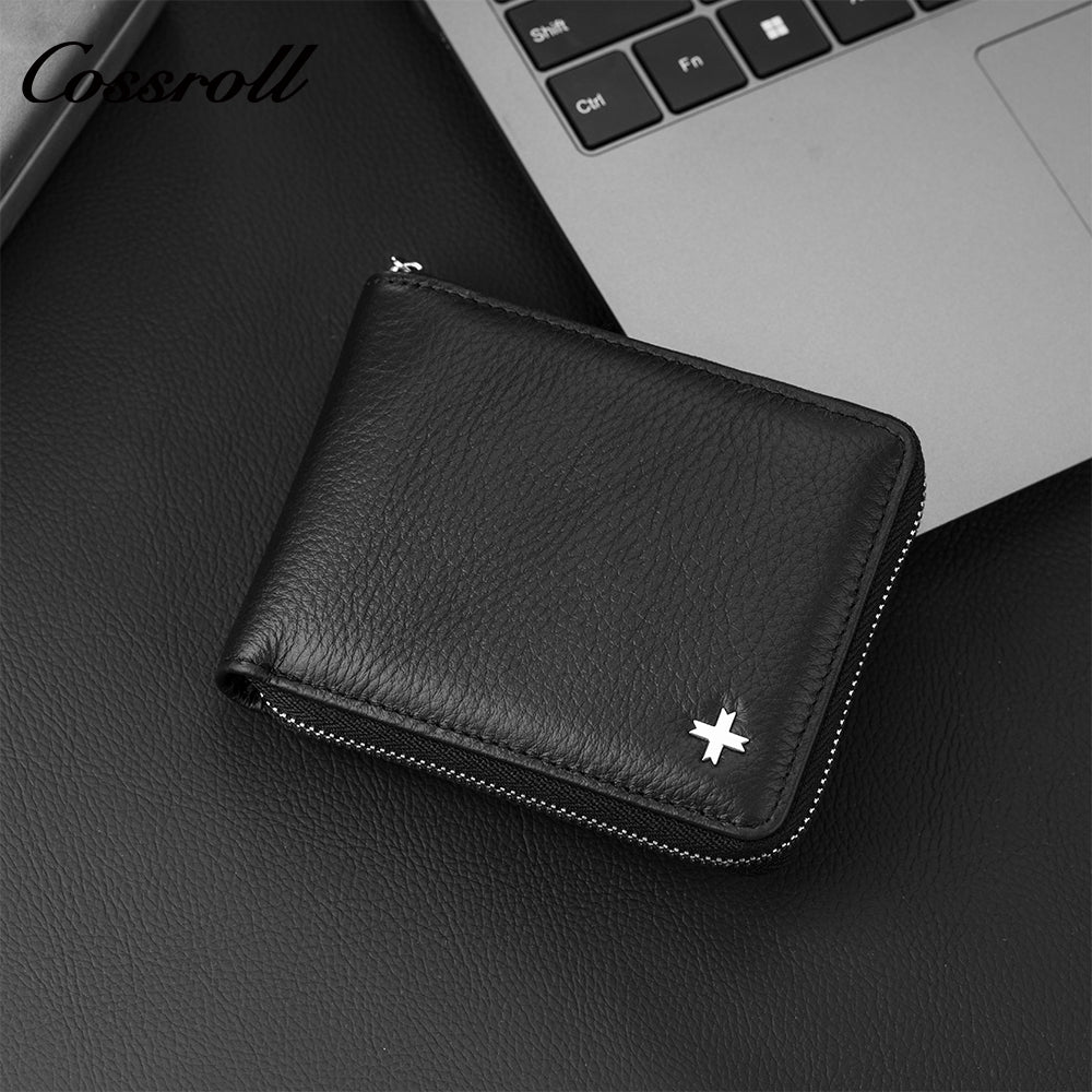 Men's multifunctional zipper card wallet money clip business simple men's leather wallet short wallet