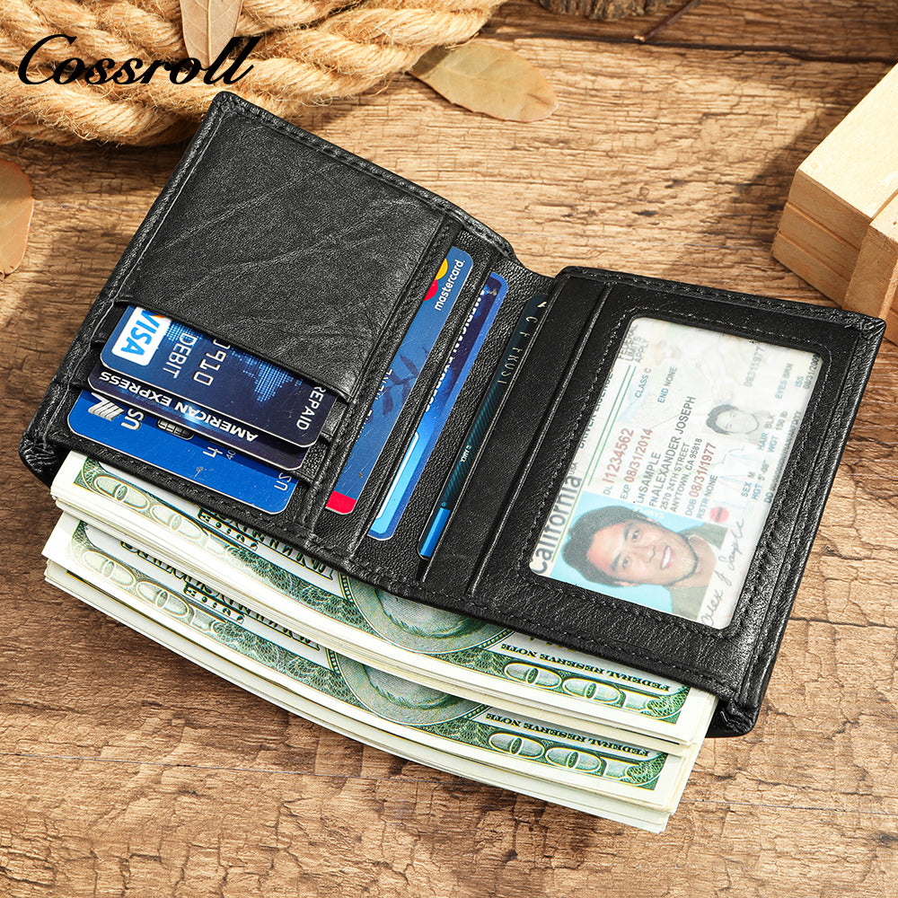Men's long and short ultra-thin large capacity crocodile grain leather handmade money clip