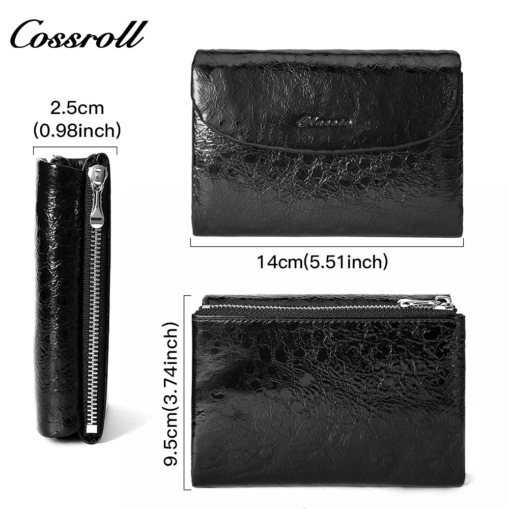 New factory custom leather money baotou layer cowhide change card wallet patent leather lady purse custom