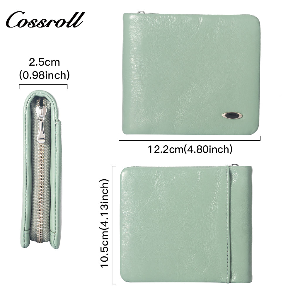 New leather women's long purse zipper wallet Large capacity waxed cowhide coin purse card wallet factory custom