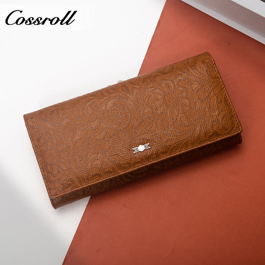 Leather women's purse Multi-functional pattern fashion short long cowhide wallet multi-card holding wallet factory custom