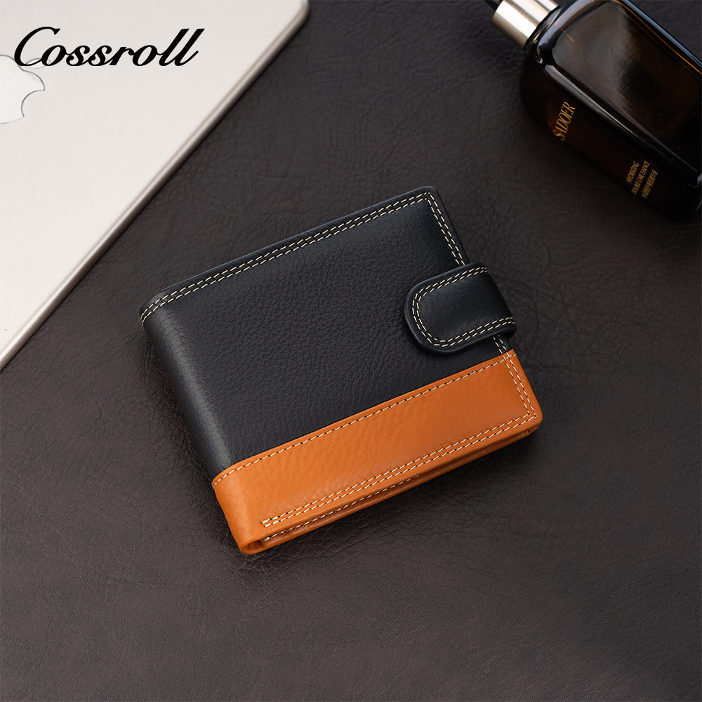 Foreign trade leather wallet men's Europe and the United States fashion buckle spelling color short wallet