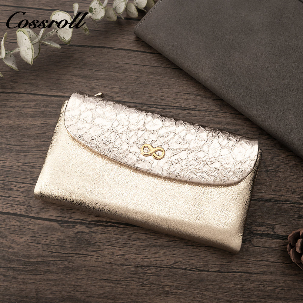 Cross Border Long Leather Wallet Head Layer Cowhide Women's Premium Feeling Glossy Clutch New Wallet Ladies Long Clip