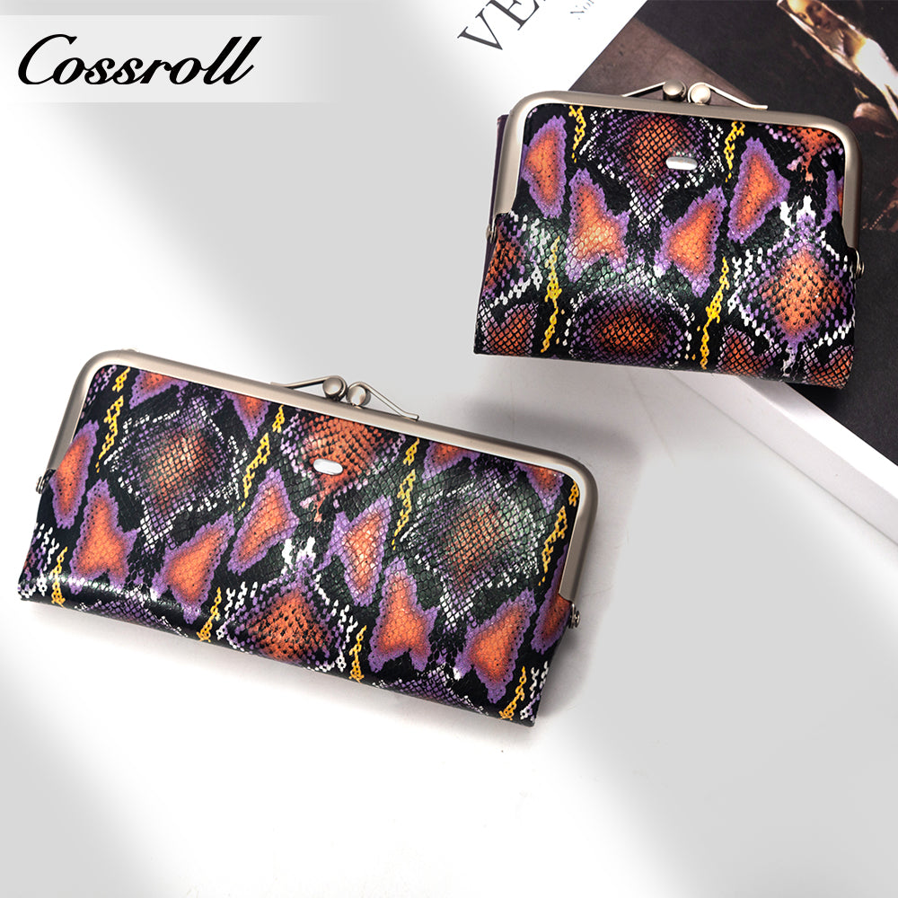 Manufacturers customized cross-border serpentine leather purse women's long cowhide multi-layer multi-card large capacity