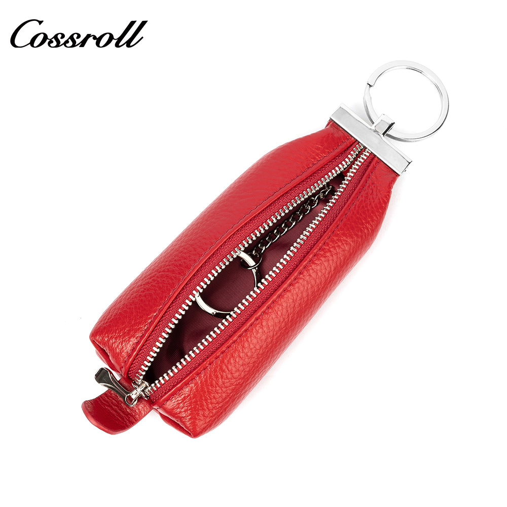 Factory custom zipper key bag Car key Ring Leather wallet Portable cowhide key chain set