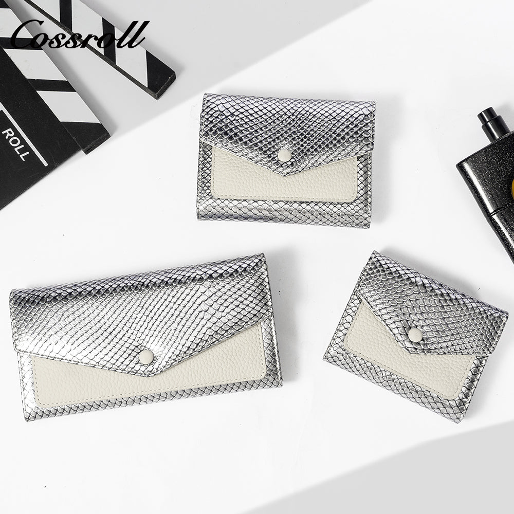 Fashion serpentine leather folding short small purse temperament 2024 new soft cowhide money clip big money clip