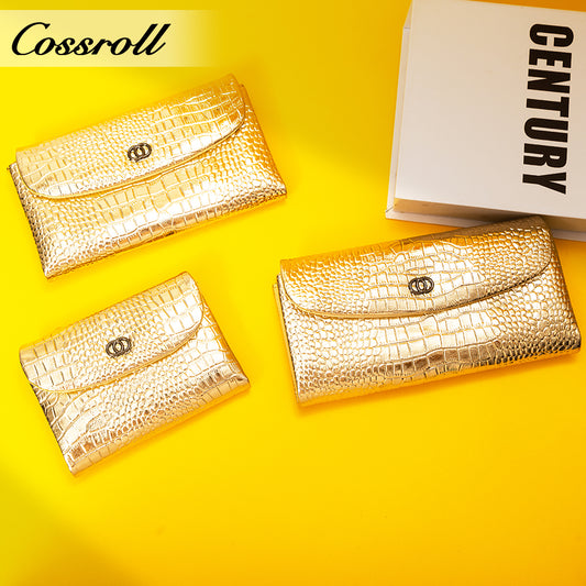 2024 New Design leather fasion slim wallet custom logo crocodile texture Genuine Leather