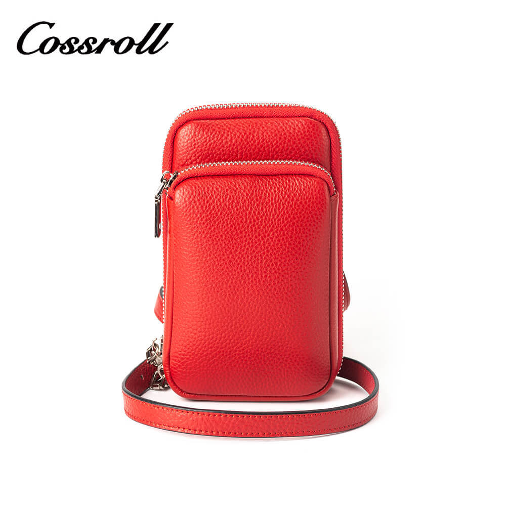 Vertical Cowhide Leather Crossbody Phone Bag