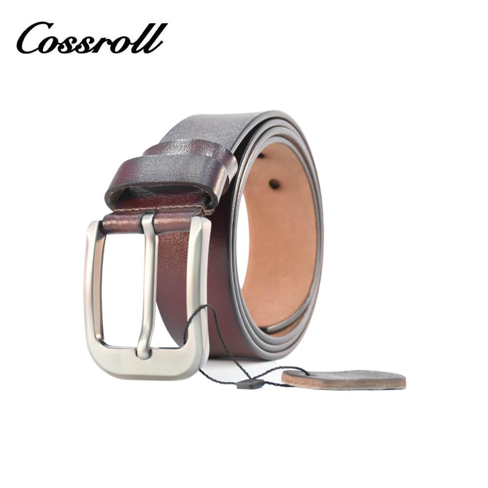 Cowboy Men's Leather Belt With Silver Tone Buckle - Cossroll Leather