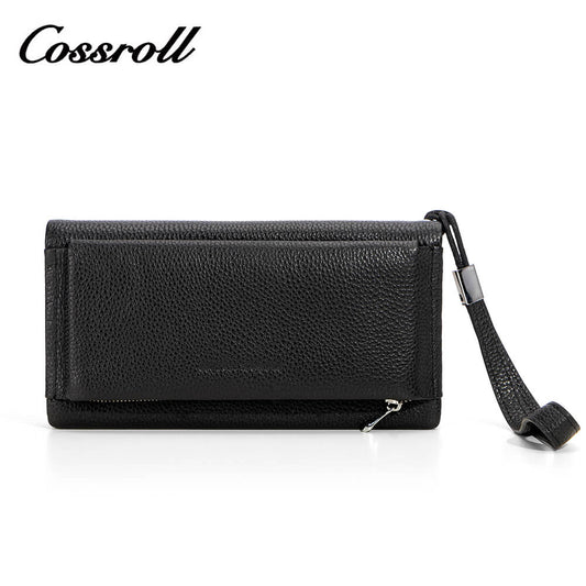 Cossroll Wristlet Clutch Unisex Lychee Cowhide Leather Wallets Manufacturer
