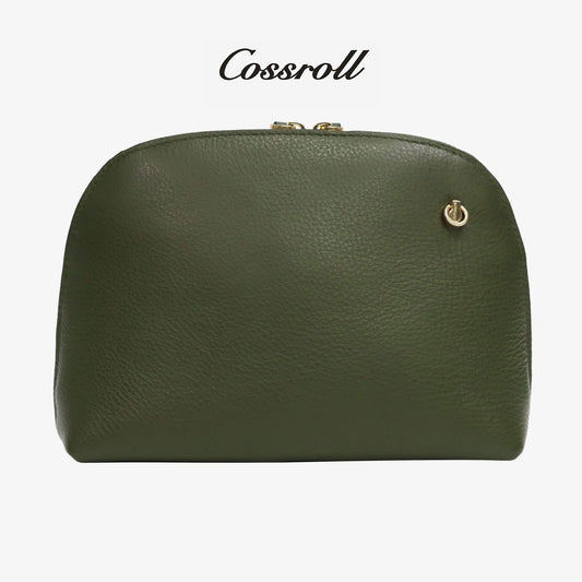 Zip Round Leather Pouch For Women - cossroll.leather
