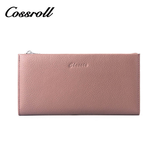 Cossroll Zipper Unisex Lychee Cowhide Leather Wallets Manufacturer